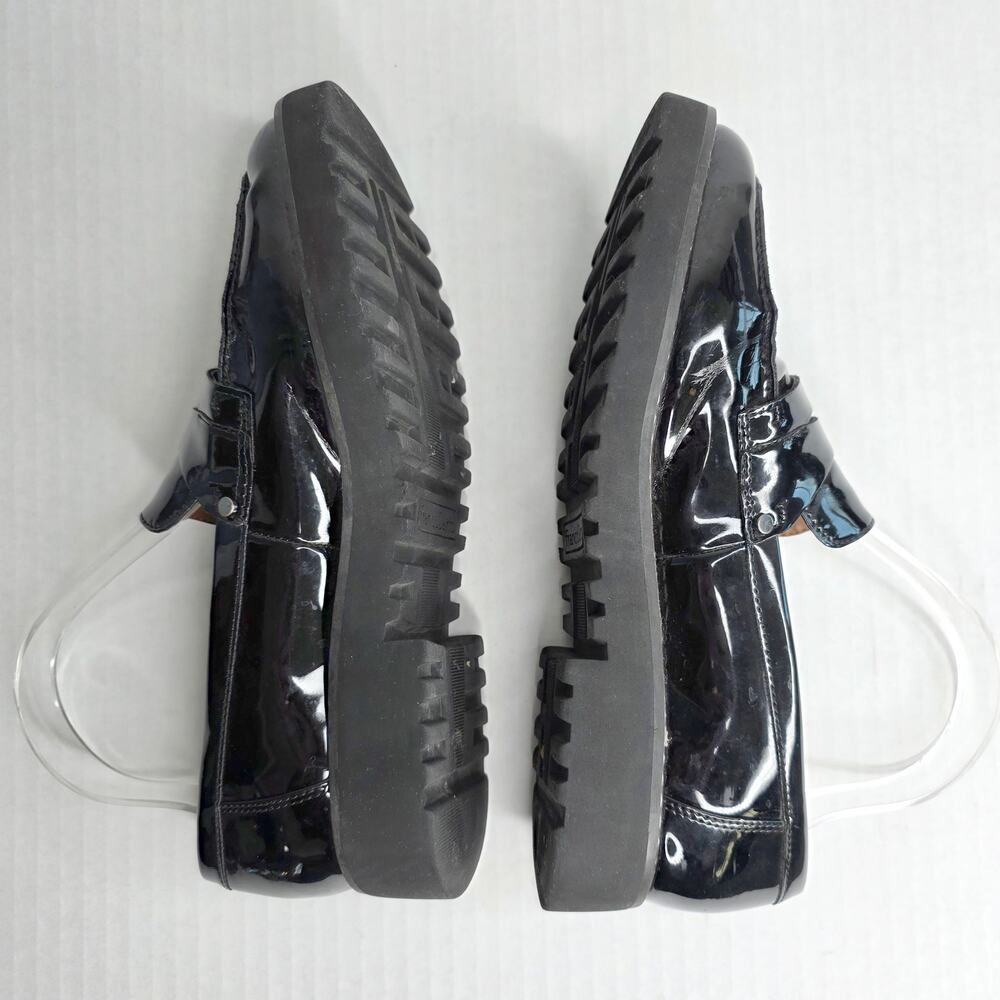 Franco Sarto Black Patent Chunky Lug Sole Penny Loafers Platform Size 7 Slip On - Picture 10 of 11